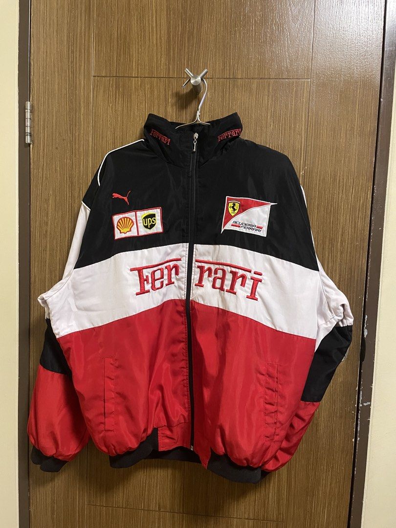 Ferrari Racing Jacket (Category: Coats, Jackets and Outerwear) located in Pasig City. Submitted by randomclothes_ (Listing ID 1438447048, Image 1). Description: W: 27 L: 28 Size: XXL Embroidered designs.