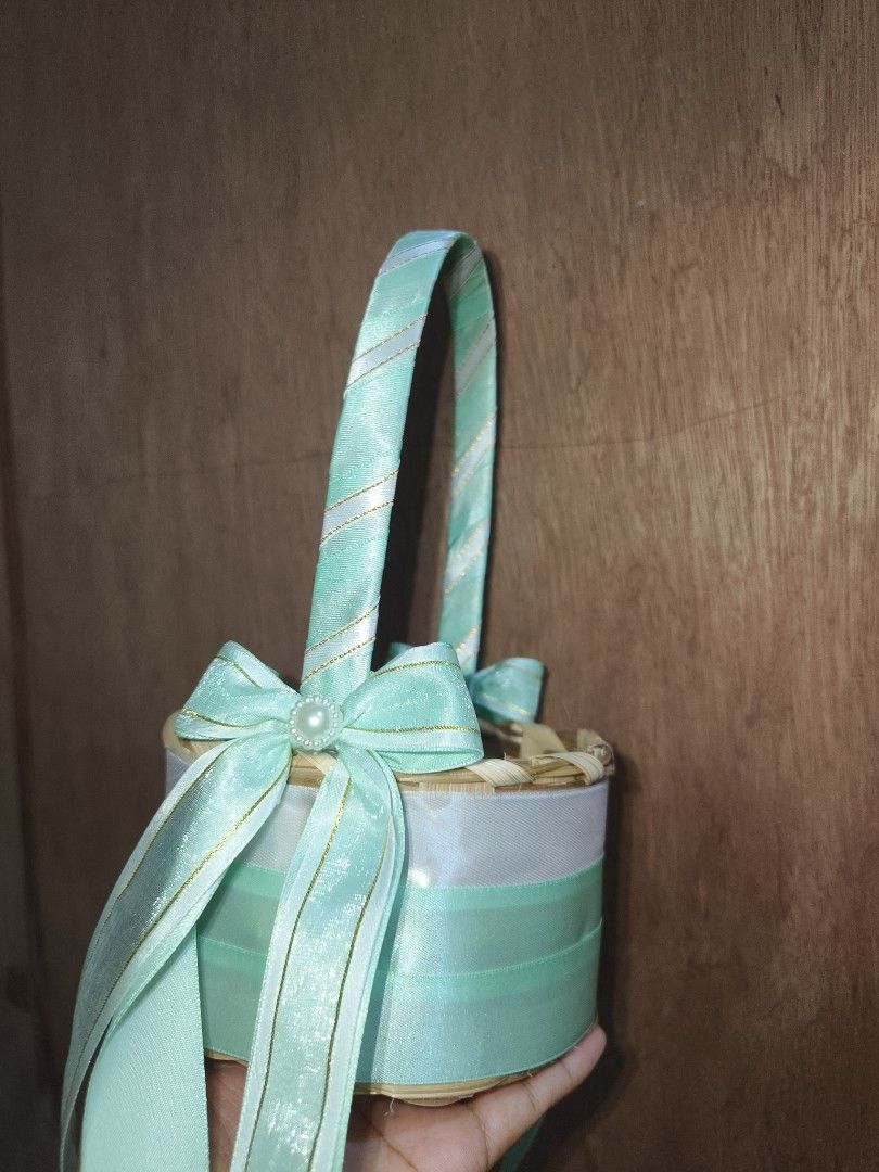 Flower Girl Basket (Category: Gift Baskets & Hampers) located in Manila. Submitted by agfindsonlineshop (Listing ID 1438456617, Image 2). Description: flower girl basket made with bamboo, design with colorful ribbon according to your choice.