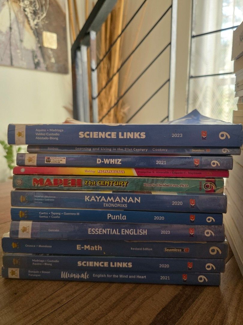 Grade 9 Educational Books (Category: Textbooks) located in Cavite. Submitted by seyisayschei (Listing ID 1438396429, Image 1). Description: GRADE 9 Textbooks -Some pages have writings and some do not. - Titles and years visible on spines. - Perfect for students and educational resource seekers. These are used books, please manage your expectation. Thank you..