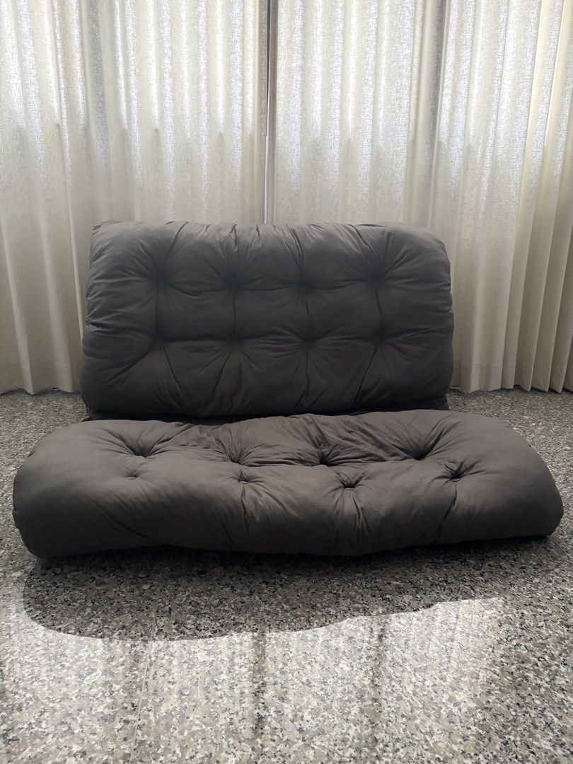 Grey Futon Floor Sofa Bed (Category: Sofas) located in Singapore. Submitted by spacewolf (Listing ID 1438333777, Image 1). Description: - Comfortable grey futon sofa bed - Folds flat and to various degrees of incline - Perfect for small spaces and guest rooms.