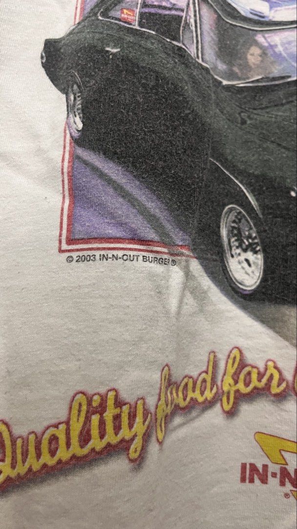 Hanes In-N-Out Burger Graphic Tee (Category: Tshirts & Polo Shirts ) located in Cabuyao City. Submitted by kisyana (Listing ID 1438454728, Image 3). Description: - Vintage In-N-Out Burger t-shirt - Features a graphic on the back with a vintage car and the In-N-Out Burger logo - Smaller In-N-Out Burger logo on the front with "Las Vegas" printed below - "Beefy" style.