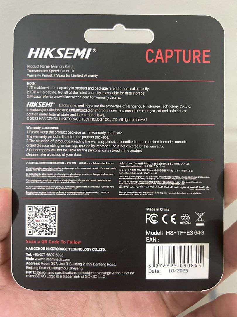 Hiksemi SDXC V30 (Category: Memory & SD Cards) located in Manila. Submitted by chuakennethh (Listing ID 1438452052, Image 2). Description: - Hiksemi SDXC V30 Memory Card - 64GB Storage Capacity - High-Speed Performance - Perfect for 4K Video Recording - Includes original packaging.