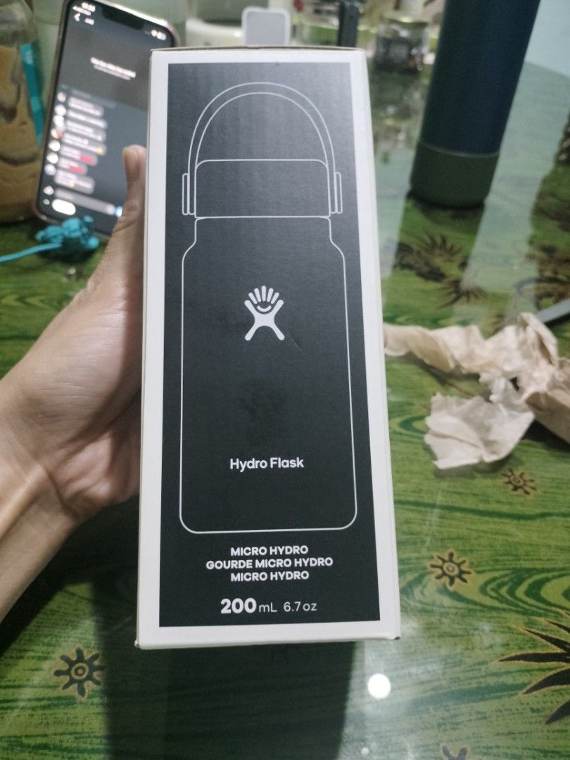 Hydro Flask Micro Hydro 200ml Black Insulated Water Bottle (Category: Water Bottles & Tumblers) located in Cavite. Submitted by indigence (Listing ID 1438318344, Image 3). Description: - Hydro Flask Micro Hydro 200ml black water bottle - Keeps drinks cold for 7 hours - Keeps drinks hot for 7 hours - Leakproof design - Made of durable stainless steel - Dishwasher safe - Includes care and use instructions.