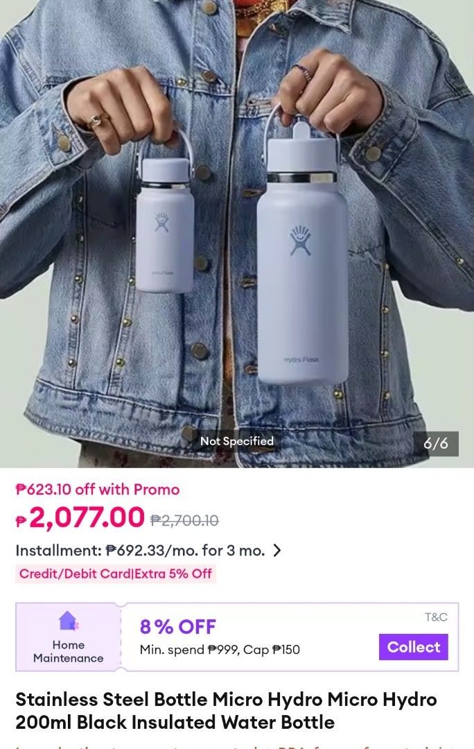Hydro Flask Micro Hydro 200ml Black Insulated Water Bottle (Category: Water Bottles & Tumblers) located in Cavite. Submitted by indigence (Listing ID 1438318344, Image 2). Description: - Hydro Flask Micro Hydro 200ml black water bottle - Keeps drinks cold for 7 hours - Keeps drinks hot for 7 hours - Leakproof design - Made of durable stainless steel - Dishwasher safe - Includes care and use instructions.