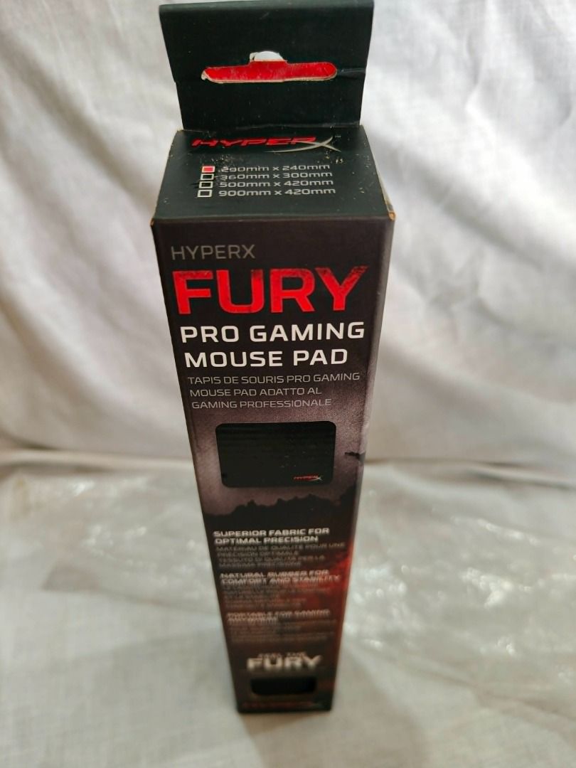 HyperX Fury Pro Gaming Mouse Pad (Category: Mouse & Mousepads) located in Tanauan. Submitted by jaseqwertyy (Listing ID 1438314371, Image 1). Description: - HyperX Fury Pro Gaming Mouse Pad - Cloth material - Dimensions: 290mm x 240mm - Thickness: 3mm - Designed for professional gaming - Superior fabric for comfort and stability - Meetup Only; Tanauan Exit (7-Eleven, Jollibee, McDo, Shell).
