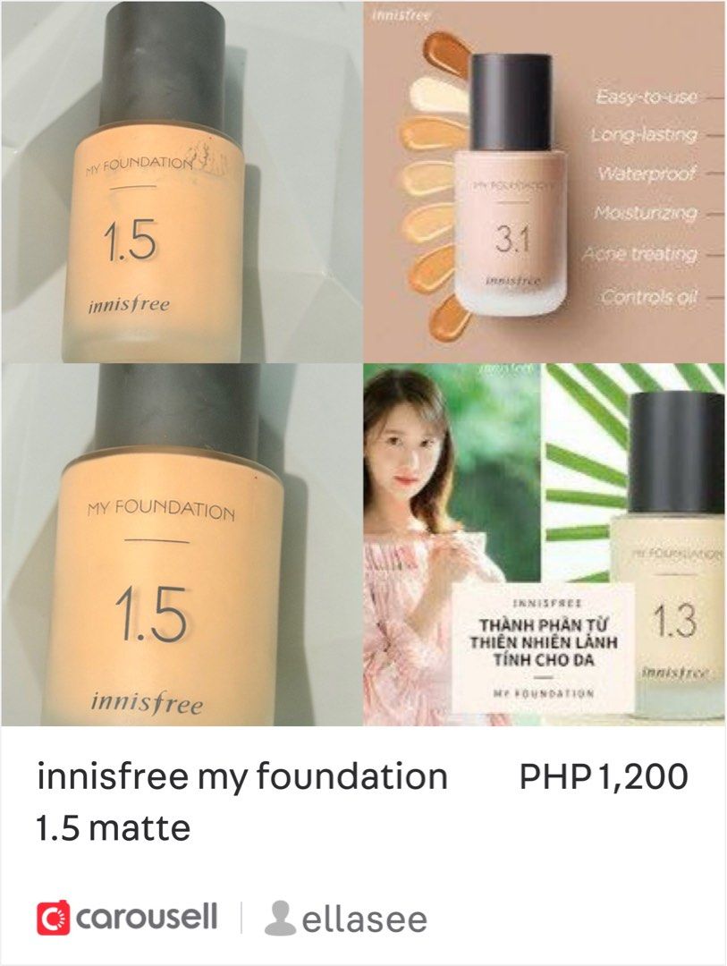 innisfree my foundation 1.5 matte (Category: Makeup) located in Taguig. Submitted by ellasee (Listing ID 1438460769, Image 1). Description: Please do your own research at Google/YT for shade swatches & product information. ✅ Ręáśöń for śëłłınġ: - work from home The number 1.5 stamped on the bottle breaks down the formula’s texture and behavior:The First Number (1): Represents the Moisture Level. Level 1 signifies a true Matte Finish. It is infuse
