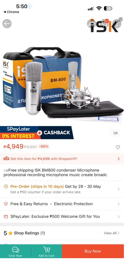 ISK BM800 Condenser Microphone (Category: Microphones) located in Manila. Submitted by zu499137770 (Listing ID 1438407768, Image 3). Description: - ISK BM800 Condenser Microphone - Professional recording quality - Includes shock mount and carrying case - Silver color - Ideal for broadcasts and music recording - Pre-order item - Free shipping Free mic stand.