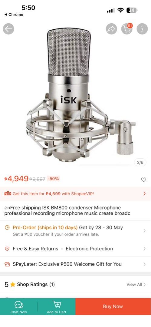 ISK BM800 Condenser Microphone (Category: Microphones) located in Manila. Submitted by zu499137770 (Listing ID 1438407768, Image 2). Description: - ISK BM800 Condenser Microphone - Professional recording quality - Includes shock mount and carrying case - Silver color - Ideal for broadcasts and music recording - Pre-order item - Free shipping Free mic stand.