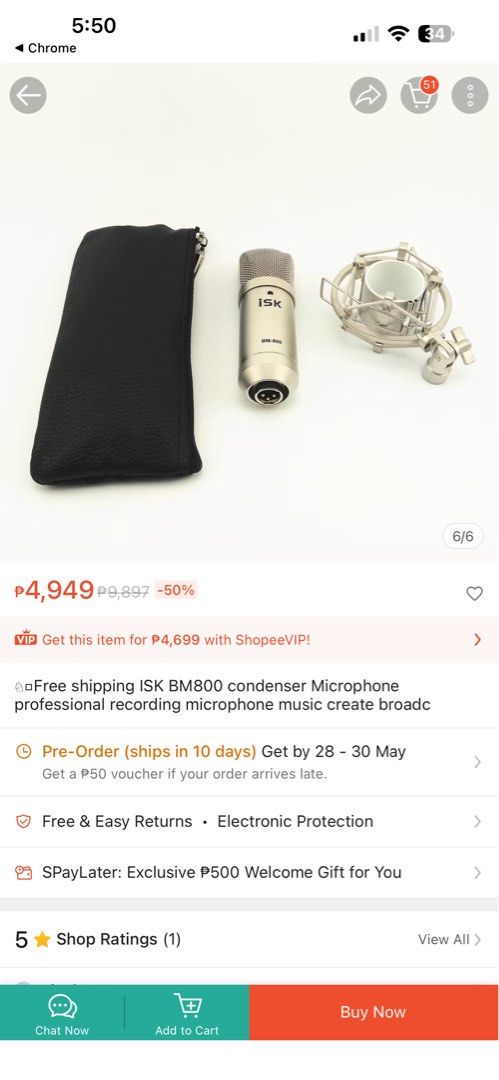 ISK BM800 Condenser Microphone (Category: Microphones) located in Manila. Submitted by zu499137770 (Listing ID 1438407768, Image 1). Description: - ISK BM800 Condenser Microphone - Professional recording quality - Includes shock mount and carrying case - Silver color - Ideal for broadcasts and music recording - Pre-order item - Free shipping Free mic stand.