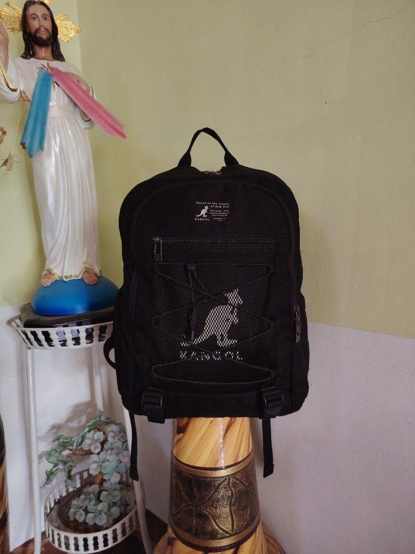Kangol Black Backpack in like new condition (Category: Backpacks) located in Bulacan. Submitted by branded_murayta (Listing ID 1438307796, Image 2). Description: AVAℹ️LABLE • Authentic Kangol Backpack in Black • semi Large in size ( 17x 12 x 5inches) ❤️perfect for office,school, work & everyday use 👉 Has spacious compartment • Has padded laptop pocket • Fits 16-inch laptop 👍 with insulated side tumbler pocket👍 like condition • Durable • Php 13
