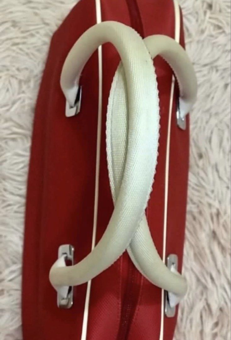 Lacoste Red Bowling Bag with White Handles (Category: Tote Bags) located in Muntinlupa City. Submitted by hollieberrygirl (Listing ID 1438312077, Image 3). Description: Red & White Lacoste🐊 Bowling Bag - small Store bought With minor stains inside the bag from storage. ₱4,650 SF c/o buyer NO RETURN NO EXCHANGE.