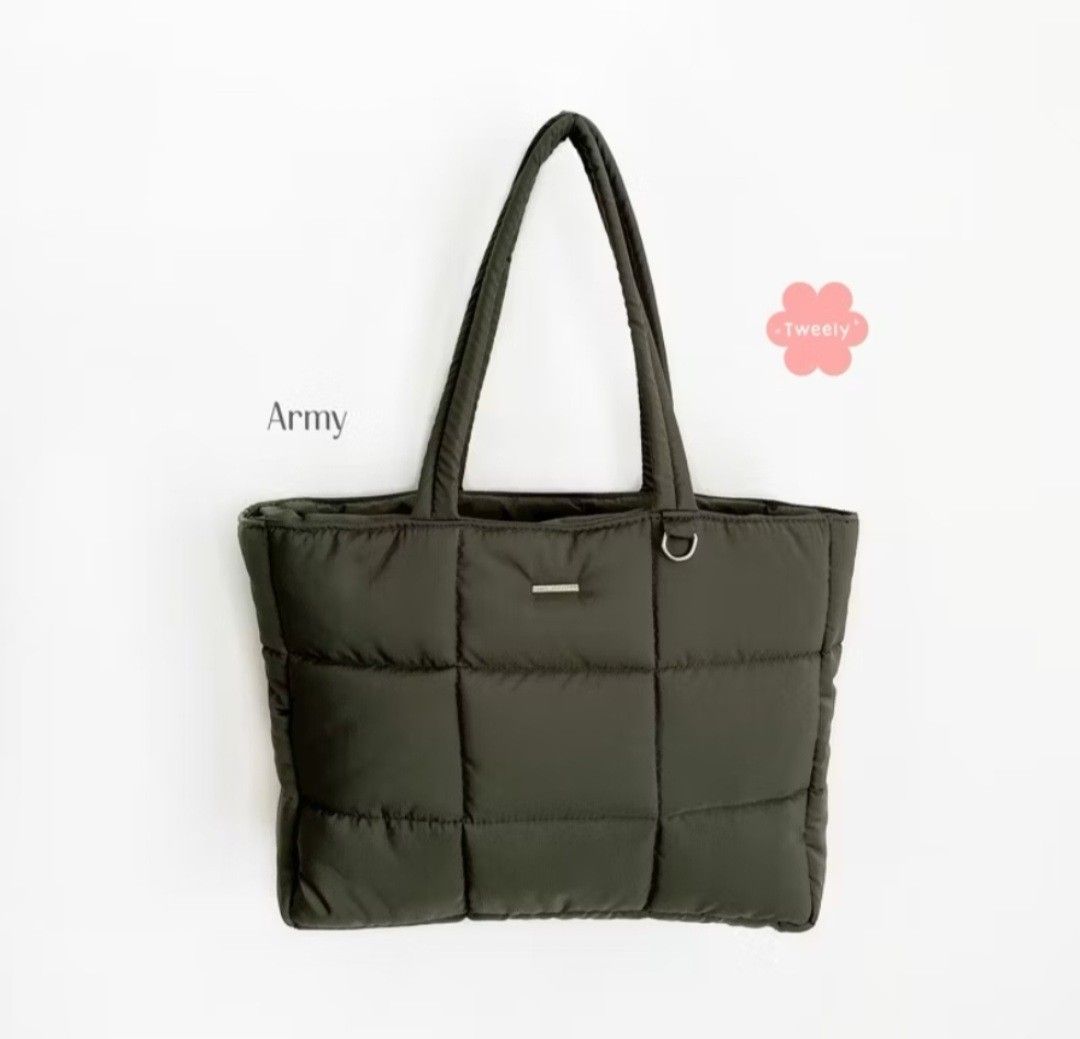 Leoni Tote Bag - Army Green (Category: Tote Bags) located in Quezon City. Submitted by prelovedbox2016 (Listing ID 1438346032, Image 1). Description: - Leoni Tote Bag in Army Green - Made from soft, thick, and water-resistant parachute material - Size: T30cm/P37cm/W9cm - fits laptops up to 14 inches - Weight: 280g - Features: Zipper closure and inner pocket.