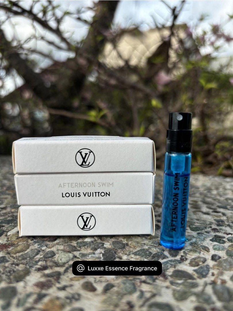 Louis Vuitton Afternoon Swim Perfume (Category: Fragrance & Deodorants) located in Pateros City. Submitted by sanchezgerard11 (Listing ID 1438481695, Image 1). Description: Authentic Louis Vuitton Afternoon Swim perfume. This listing includes a sample size perfume and its original box. The perfume has a refreshing blue liquid inside. Perfect for trying out the scent before committing to a full-sized bottle. A great addition to your fragrance coll