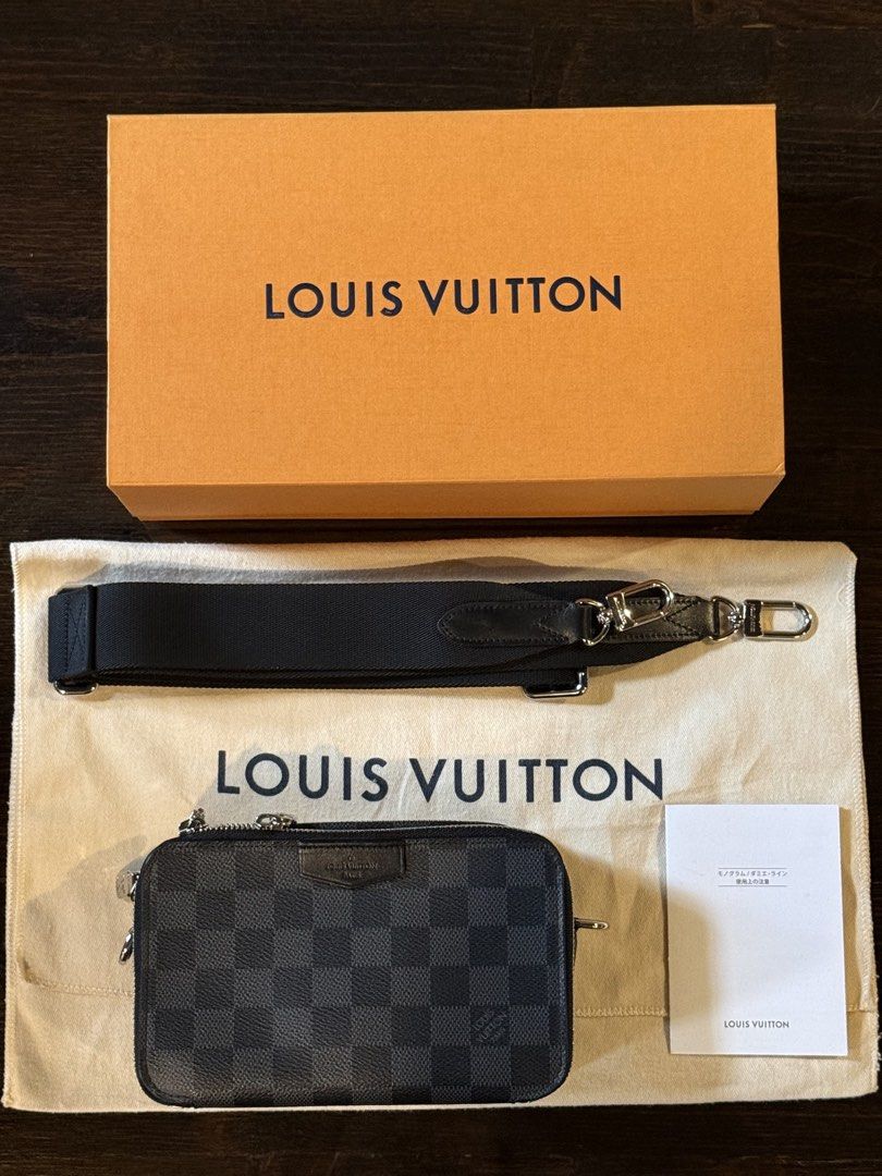Louis Vuitton Damier Graphite Alpha (Category: Luxury Bags & Wallets) located in Manila. Submitted by marlonjaya48704 (Listing ID 1438362424, Image 1). Description: - Authentic Louis Vuitton Pocket Organizer Crossbody Bag - Damier Graphite canvas - Zip closure - Adjustable strap - Silver-tone hardware - Includes original box, dust bag, and paperwork - Iconic Damier Graphite pattern - Perfect for carrying essentials.