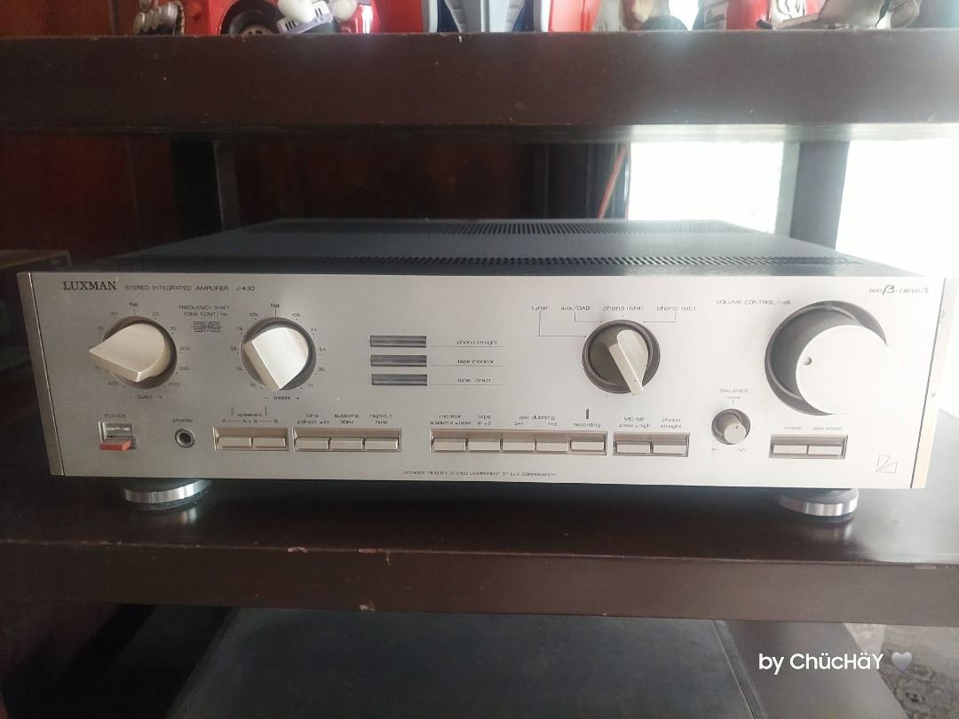 Luxman Stereo Integrated Amplifier (Category: Soundbars, Speakers & Amplifiers) located in Iloilo. Submitted by eulmonticado (Listing ID 1438309796, Image 1). Description: - Luxman stereo integrated amplifier - Silver front panel with black accents - Multiple input selection - Volume and balance controls - Headphone jack - Various input and output options - Model number clearly visible.