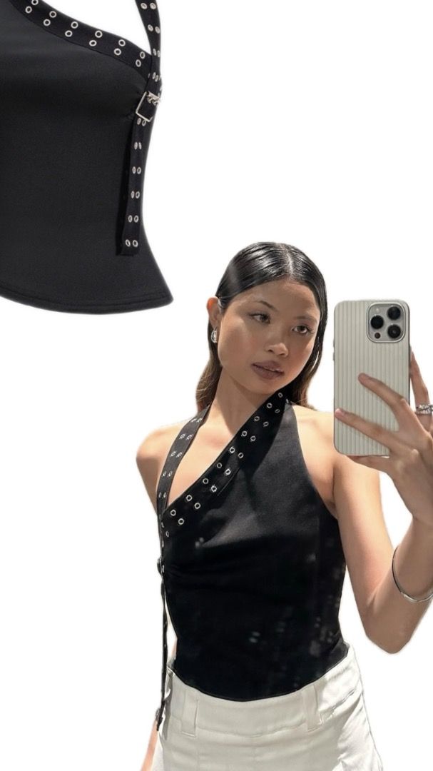 MICAS Halter Neck Asymmetrical Tank Top (Category: Sleeveless) located in Manila. Submitted by 888ry (Listing ID 1438351681, Image 2). Description: 📍Quezon City Size: Small MOP: GCash MOD: Lalamove / J&T 📌 shipping fee is shouldered by the buyer .