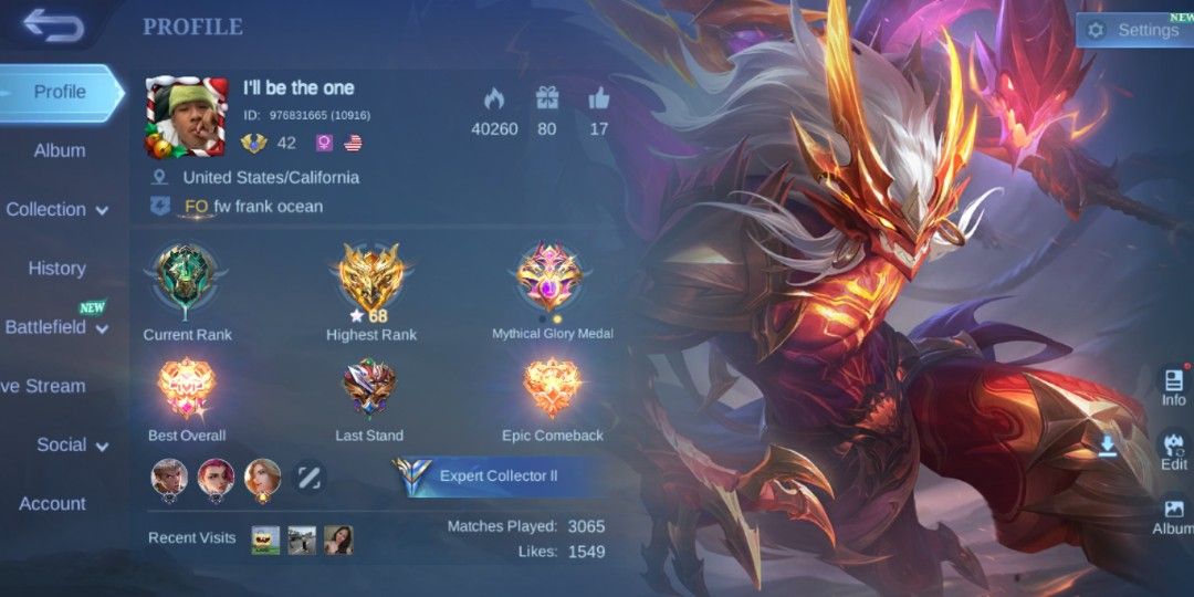 MLBB/mobile legends account! Cheap (Category: Looking For) located in Manila. Submitted by robloxplug (Listing ID 1438491592, Image 1). Description: im selling my main account for my tuition, high value account almost all hero has skin for the (100+ health or +8 dmg + 8 magic) attribute expensive skin :) (Zenith) high win rate :> (58% in rank) almost completed zodiac (6/12) 3.7k starlight tokens :) 50/200 legend skin super negotiable, drop price 