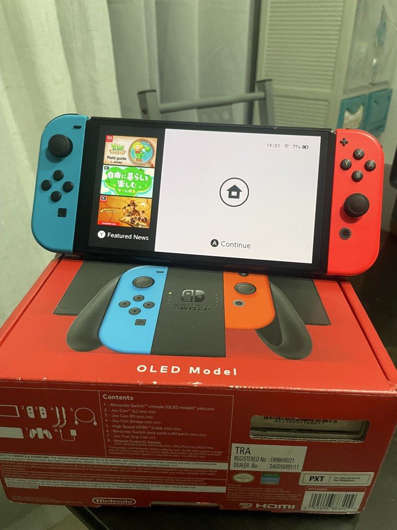 Nintendo Switch OLED Model (Category: Nintendo) located in Manila. Submitted by juszt (Listing ID 1438436494, Image 1). Description: Nintendo switch OLED Complete accesories and box Free new pouch and nba2k19 game card North caloocan area or i can deliever personally .