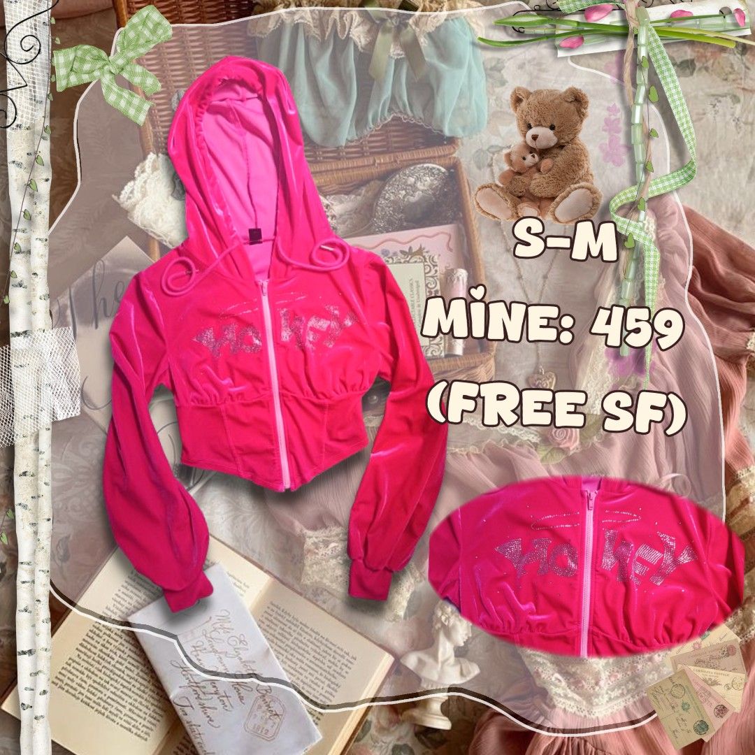 Pink Cropped Hoodie S-M (Category: Coats, Jackets and Outerwear) located in San Fernando. Submitted by valuepearl (Listing ID 1438462054, Image 1). Description: - Pink cropped hoodie - Zip-up front - Hooded - Long sleeves - Design on front - Size: S-M - Free shipping.