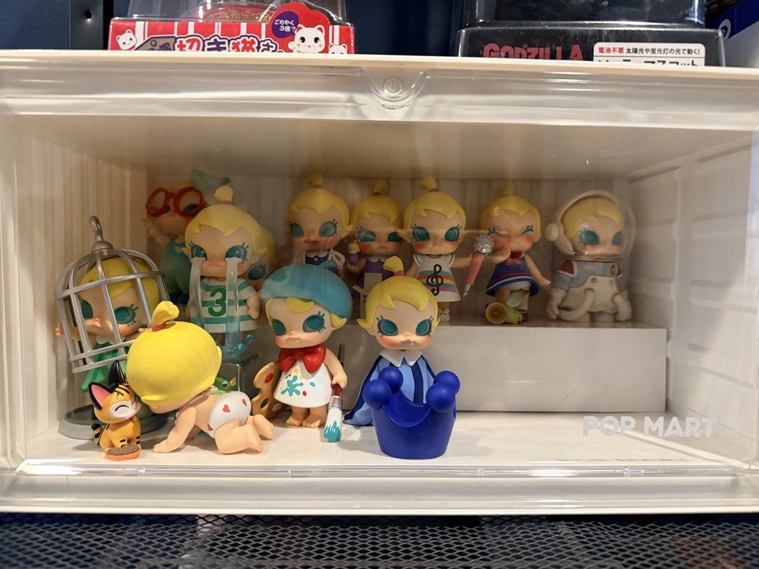 POP MART Molly When I Was 3 complete set (Category: Designer & Blind Box Toys) located in Marikina City. Submitted by teacher.maria (Listing ID 1438410107, Image 1). Description: SOLD AS A SET ONLY - Includes figures with accessories - Displayed in a clear POP MART display case.