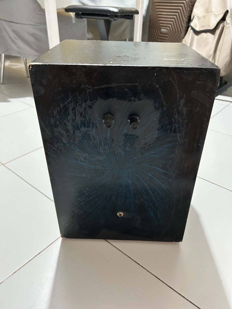 Premier Beatbox Percussion Instrument (Category: Musical Instruments) located in Pasig City. Submitted by shopsxfinds (Listing ID 1438321037, Image 3). Description: - Wooden cajon with a light wood grain front panel - Black body - Features a sound hole - Includes tuning knobs - Ready to play.