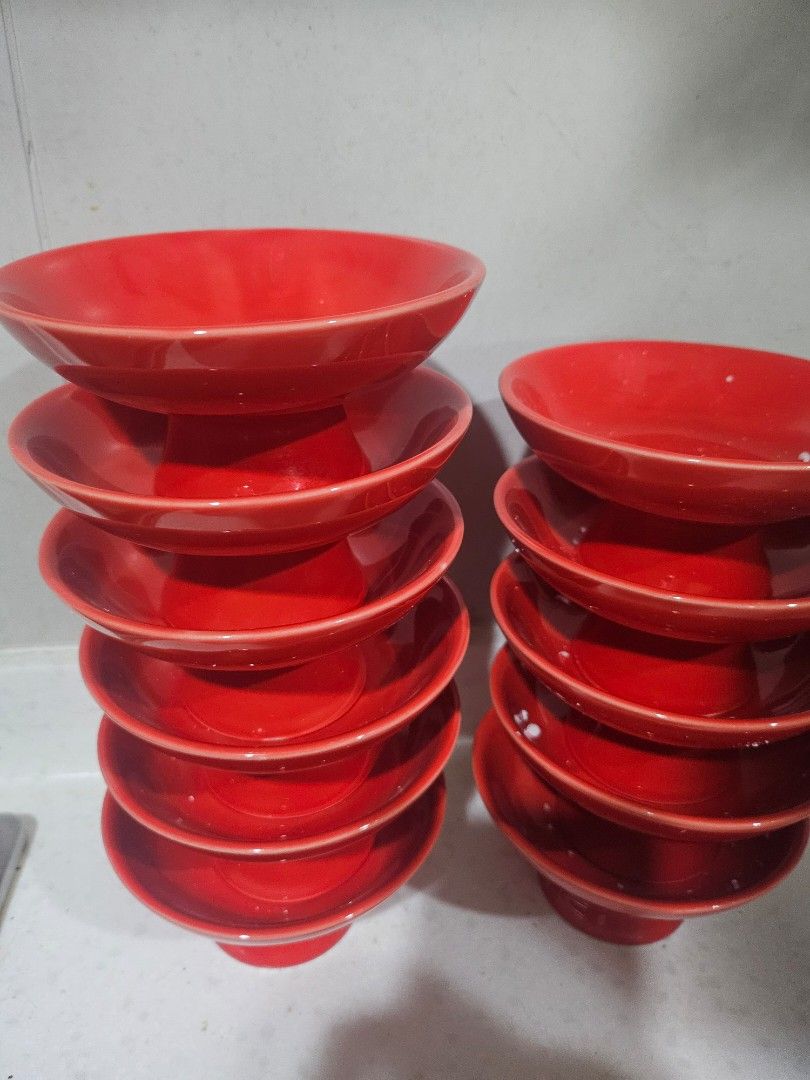 Red Ceramic Footed Bowls456803949625354240