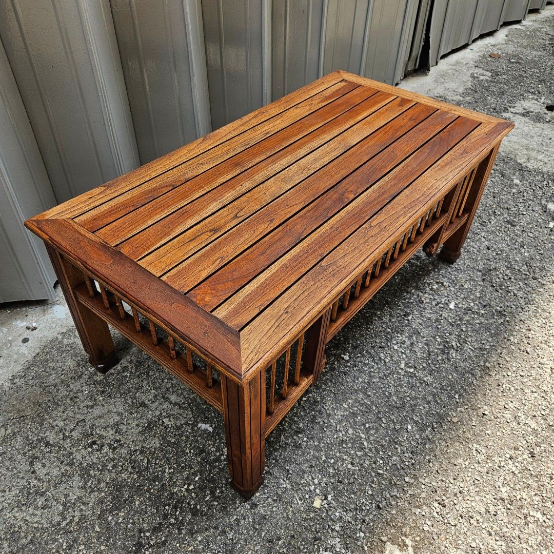 Restored Solid Teak Coffee Table (Category: Tables & Sets) located in Petaling Jaya. Submitted by borneobunch (Listing ID 1438335019, Image 3). Description: Restored Solid Teak Coffee Table Measurements Width - 99cm Depth - 52cm Height - 42cm Video of item available upon request. If you need assistance with furniture restoration and/or sofa reupholstery, do drop us a text @ 013-849 4243. Restored Solid Teak Coffee Table for sale. Beautiful slatte