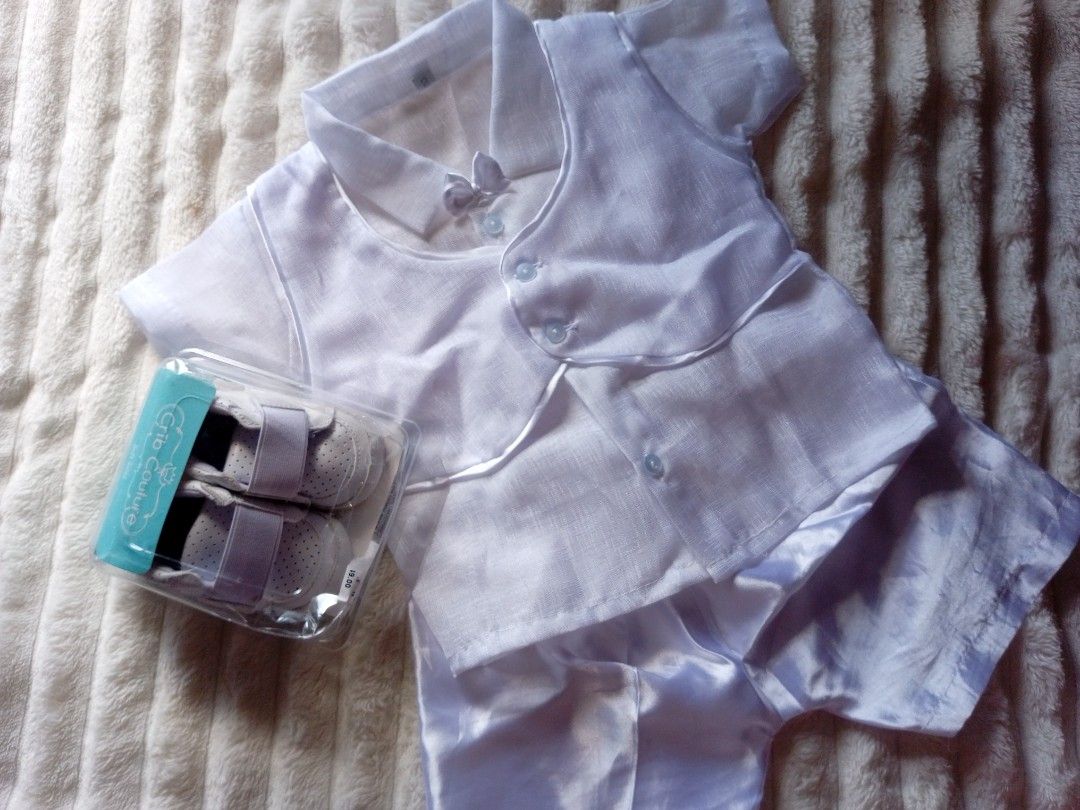 SM Christening Clothes & Shoes (Category: Babies & Kids Fashion) located in Tanza. Submitted by declutter.mum (Listing ID 1438353558, Image 1). Description: Shoe size 19 clothes set size small (1-3 months).