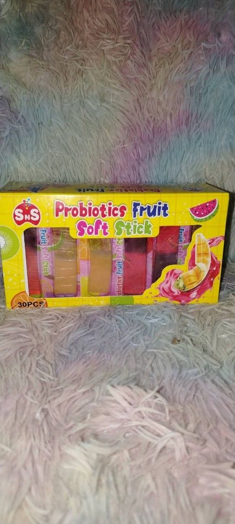 S&S Probiotics Fruit Soft Stick 30pcs (Category: Health Food, Drinks & Tonics) located in Quezon City. Submitted by moonchayo (Listing ID 1438491591, Image 3). Description: - S&S Probiotics Fruit Soft Stick - 30 pieces per box - Assorted fruit flavors - Individually wrapped - Colorful fruit illustrations on packaging.