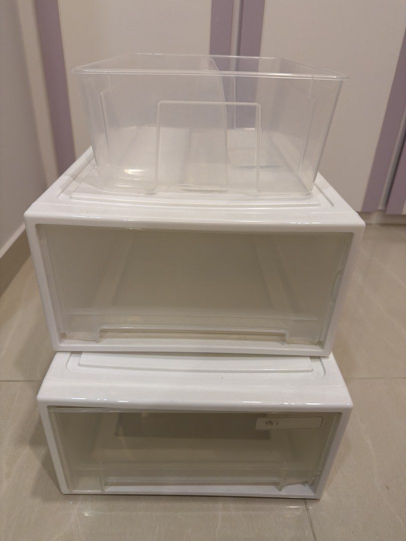 Stackable White Storage Boxes with Clear Drawers456901347383060480