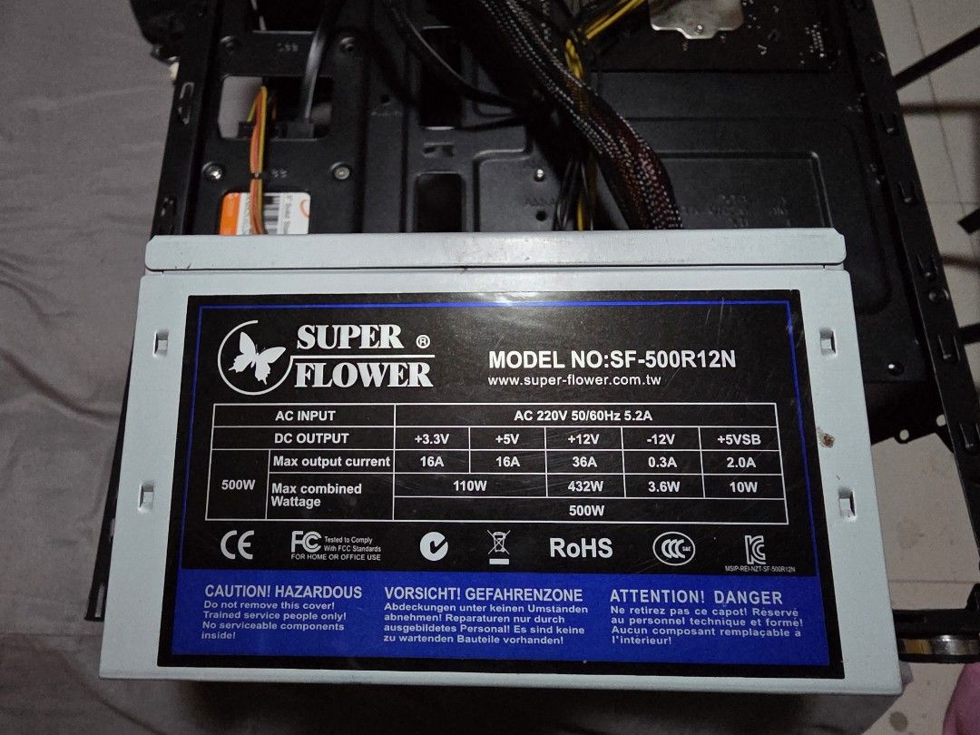 Super Flower 500w Power Supply (Category: Computer Parts) located in Manila. Submitted by sound.solution (Listing ID 1438374352, Image 1). Description: - Super Flower SF-500R12N Power Supply Unit - 500W Maximum Combined Wattage - AC Input: 220V, 50/60Hz, 5.2A - Outputs: +3.3V, +5V, +12V, -12V - Multiple Connectors for Components.