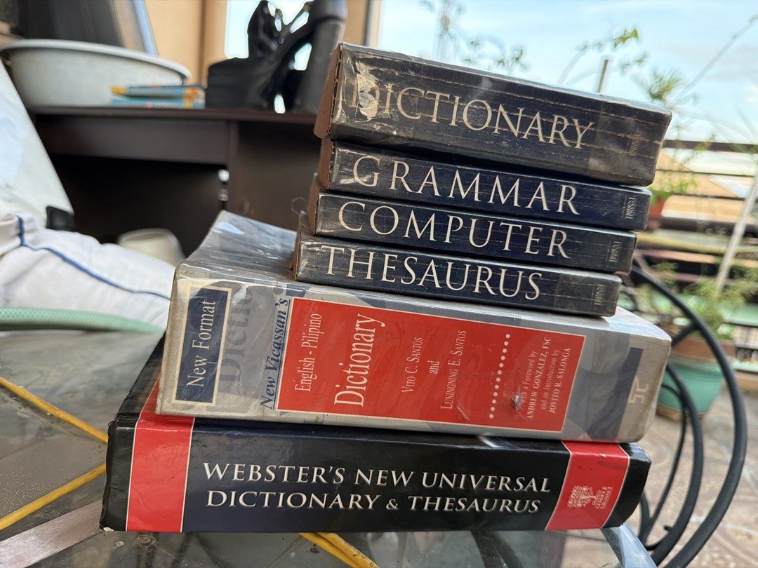 TAKE ALL - Webster's Dictionary and Thesaurus Collection (Category: Textbooks) located in Manila. Submitted by iraygana (Listing ID 1438411863, Image 1). Description: - Webster's Dictionary and Thesaurus Collection - Includes: - New Universal Dictionary & Thesaurus - New International Pocket Grammar, Speech & Style Dictionary - Pocket Computer Dictionary - New International Pocket Thesaurus - Perfect for students and language learners..