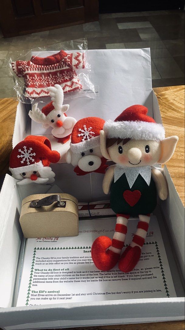 The Cheeky Elf Christmas Kit (Category: Stationery & School Supplies) located in Quezon City. Submitted by smithram (Listing ID 1438381946, Image 1). Description: - Cheeky Elf kit for a fun Christmas tradition! - Includes: Elf doll, accessories, and gift box. - Plus: Santa letter, Christmas journal, stickers, and North Pole passport. - Ready to gift and create lasting memories!.