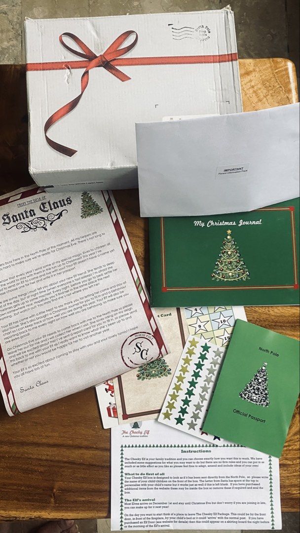 The Cheeky Elf Christmas Kit (Category: Stationery & School Supplies) located in Quezon City. Submitted by smithram (Listing ID 1438381946, Image 2). Description: - Cheeky Elf kit for a fun Christmas tradition! - Includes: Elf doll, accessories, and gift box. - Plus: Santa letter, Christmas journal, stickers, and North Pole passport. - Ready to gift and create lasting memories!.