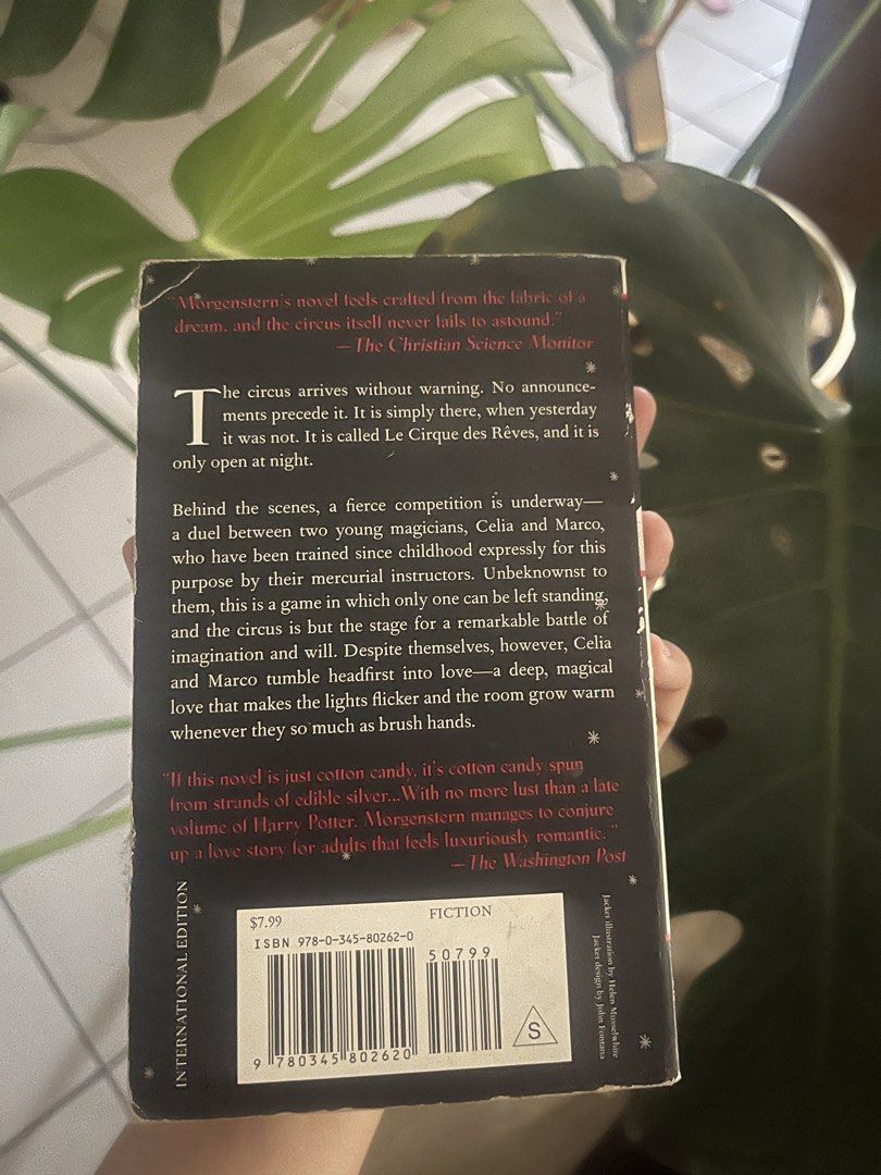 The Night Circus by Erin Morgenstern (Category: Storybooks) located in Manila. Submitted by chiuchihciu (Listing ID 1438373387, Image 2). Description: Night Circus by Erin Morgenstern. International edition. Follow Celia and Marco, two young magicians caught in a competition and falling in love..