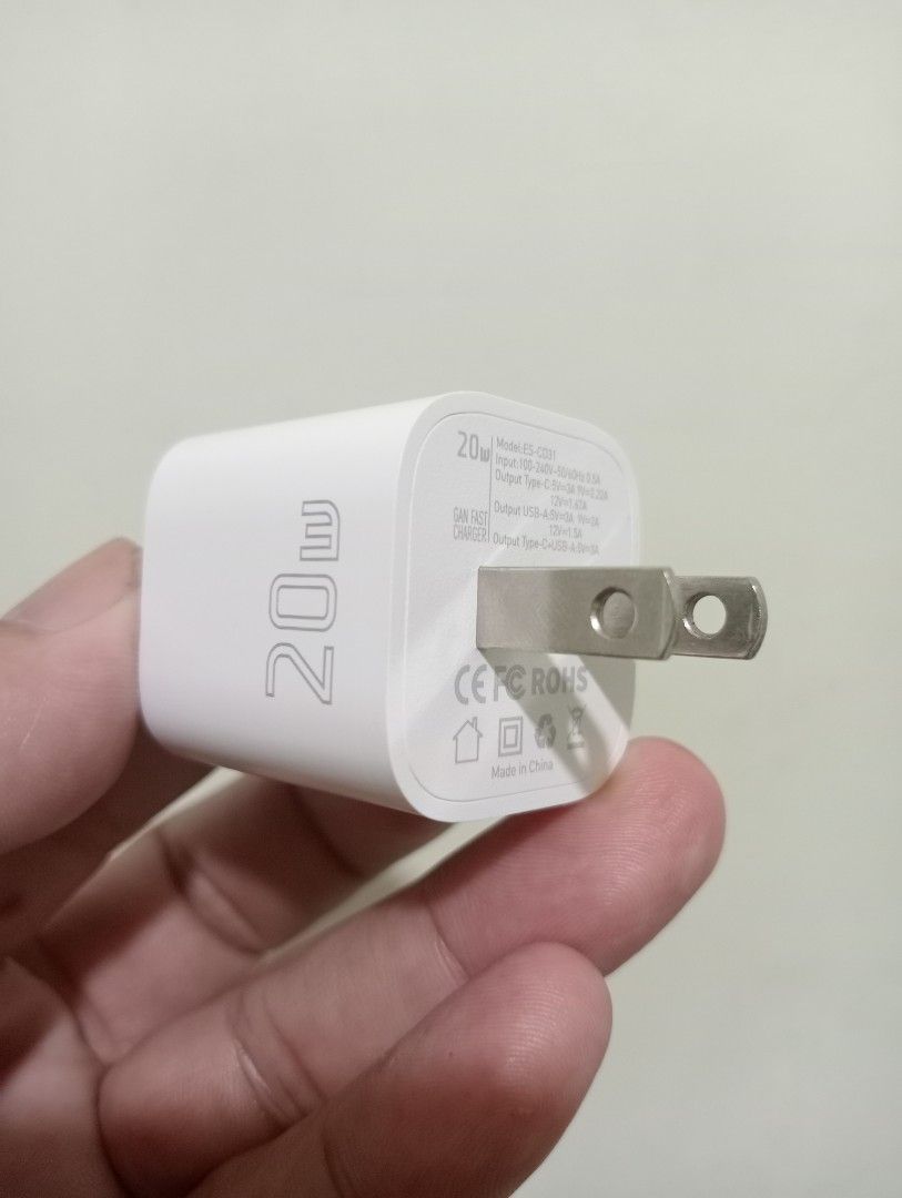 Type C Gan Micro dual port charger (Category: Batteries & Power Banks) located in Makati City. Submitted by redisell (Listing ID 1438316817, Image 3). Description: - ESSAGER Type C GaN Micro Dual Port Charger - Dual ports: Type-C and USB-A - Compact and portable design - White color - Fast charging capability.