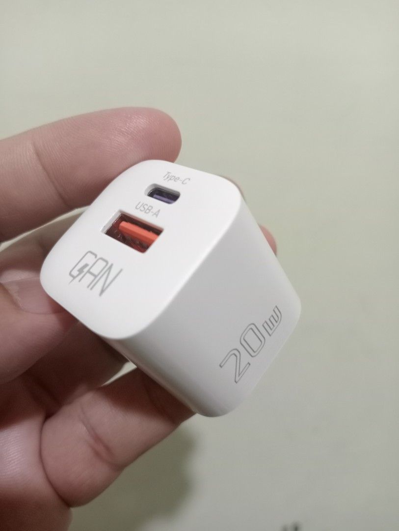 Type C Gan Micro dual port charger (Category: Batteries & Power Banks) located in Makati City. Submitted by redisell (Listing ID 1438316817, Image 1). Description: - ESSAGER Type C GaN Micro Dual Port Charger - Dual ports: Type-C and USB-A - Compact and portable design - White color - Fast charging capability.