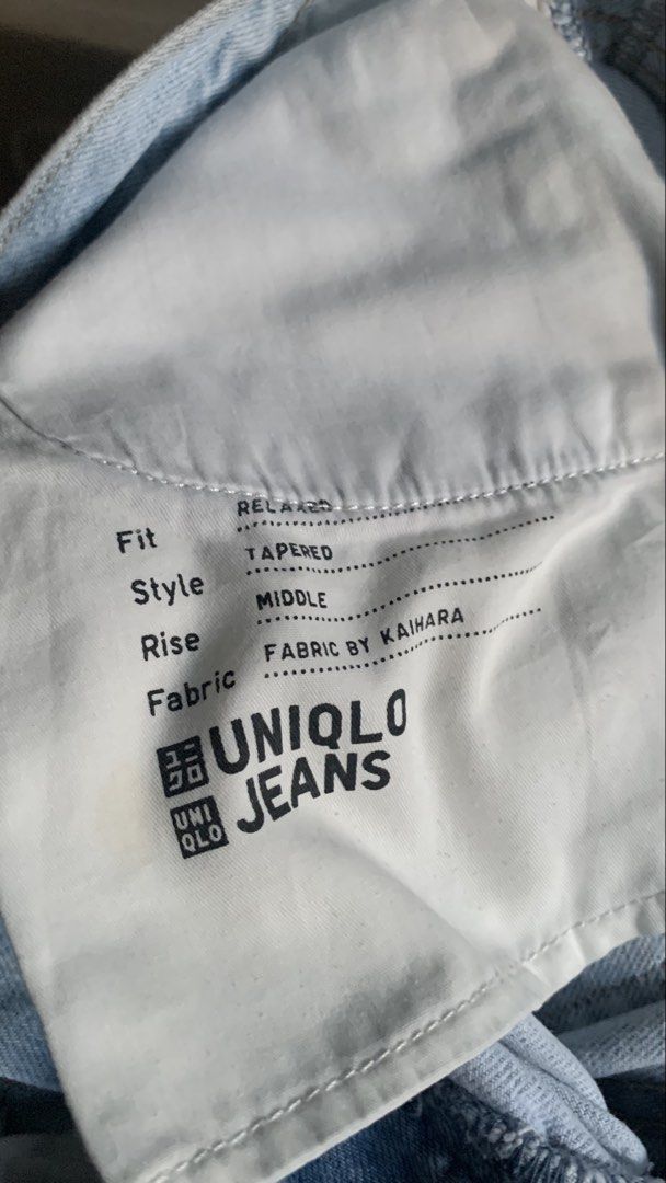 Uniqlo Jeans - Relaxed Tapered (Category: Jeans) located in Quezon City. Submitted by gofundgill (Listing ID 1438425977, Image 2). Description: - Uniqlo Relaxed Tapered Jeans - Size: 26 (66cm) - Fabric: Kaihara - Rise: Middle - Material: 100% Cotton - Wash: Light Blue - Style: Classic & Versatile.