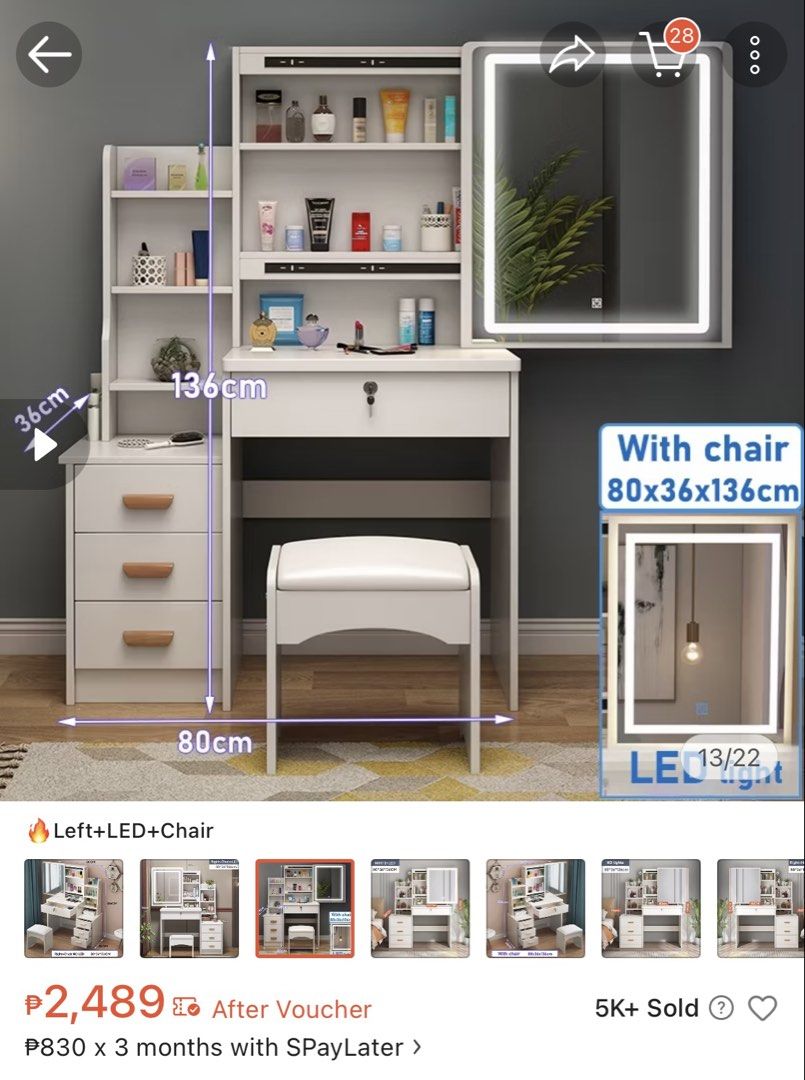 RUSH SALE Vanity Table with Drawer Lock Mirror (Category: Tables & Sets) located in Caloocan City. Submitted by keenforest-c0155b (Listing ID 1438392933, Image 2). Description: Used vanity with chair, LED to be fixed. Chair has cat scratches, can be reupholstered. Buyer to shoulder pickup and transport from condo unit via Lalamove.