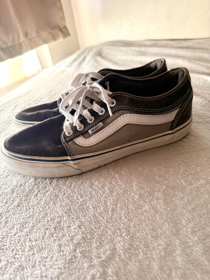 Vans Chima Ferguson Pro Skate Shoes (Category: Sneakers) located in Pasig City. Submitted by ianmitch1540 (Listing ID 1438392423, Image 2). Description: - Vans Chima Ferguson Pro skate shoes - Grey and white colorway - Classic Vans design with side stripe - White laces - Sturdy sole with blue stripe detail - Vans logo on the side Minor creases not noticeable No scruff marks.