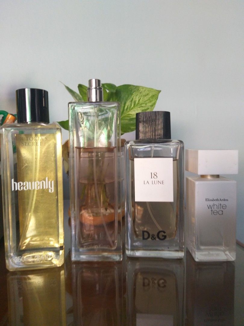 Various perfumes (Category: Fragrance & Deodorants) located in Las Pinas. Submitted by wildgem_d6f82e (Listing ID 1438388698, Image 1). Description: -eternity moment CK, 100 ml ,2500 php -18 la lune, d&g, 100 ml ,2000 php -white tea elizabeth arden50ml,1000php -heavenly Victoria secret 250ml,1200ph all original, authentic, slightly used. message 09562644479.