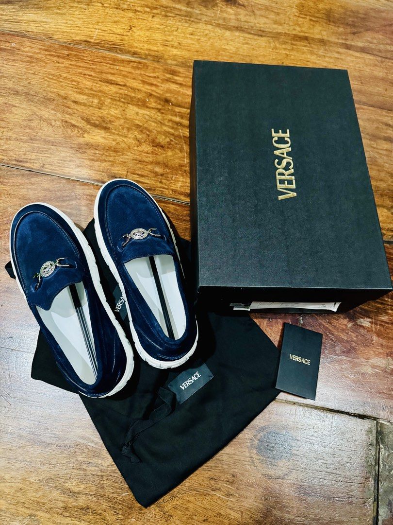 versace (Category: Sneakers & Footwear) located in Cainta. Submitted by simoun19 (Listing ID 1438351587, Image 3). Description: VERSACE Mocassino Crosta Loafers Navy-palladio Size 40, can fit 41 Brand new! Complete with box & dust bag For only 26,000!!!.