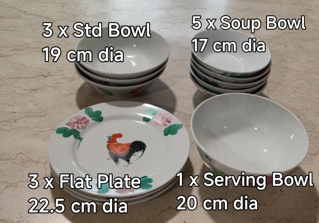 Vintage Rooster Dinnerware Set - Bowls and Plates457212436163471360