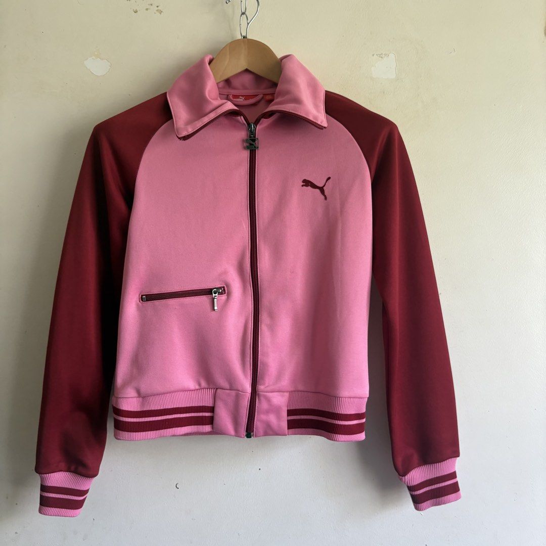 Vintage Y2k Puma Pink Track Jacket (Category: Coats, Jackets and Outerwear) located in Pasig City. Submitted by reshelled (Listing ID 1438384205, Image 2). Description: Vintage y2k PUMA Track Jacket Pink / Burgundy Colorway Very Good Condition Size Medium | 17.5 x 21 .
