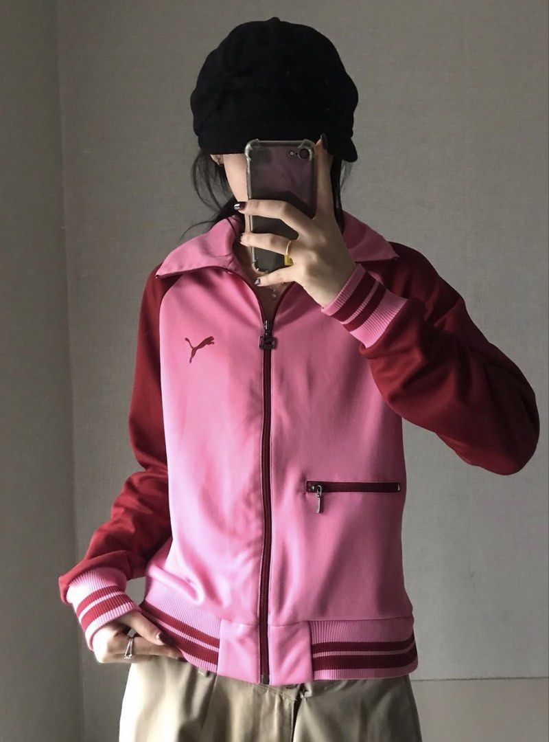 Vintage Y2k Puma Pink Track Jacket (Category: Coats, Jackets and Outerwear) located in Pasig City. Submitted by reshelled (Listing ID 1438384205, Image 1). Description: Vintage y2k PUMA Track Jacket Pink / Burgundy Colorway Very Good Condition Size Medium | 17.5 x 21 .