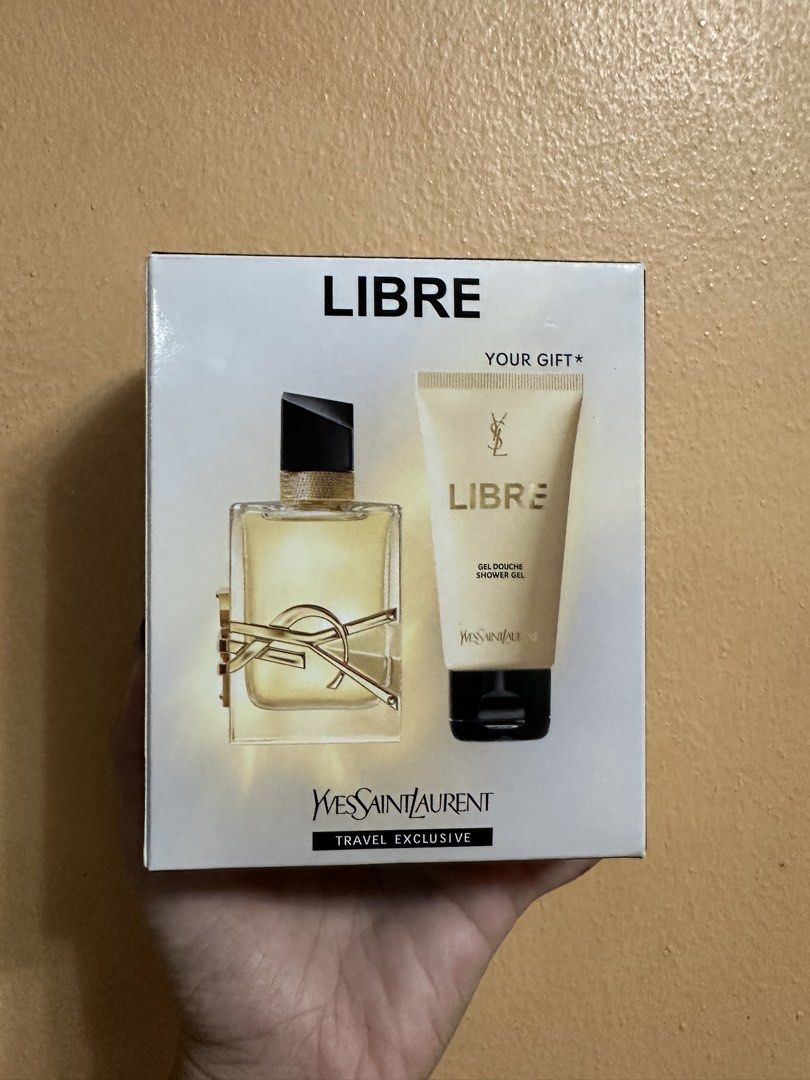 YSL Libre Eau de Parfum Travel Exclusive Set (50ml) (Category: Fragrance & Deodorants) located in Pasig City. Submitted by ayah018 (Listing ID 1438444102, Image 1). Description: - YSL Libre Travel Exclusive Set - Includes: - 50ml Refillable Eau de Parfum Spray - 50ml Shower Gel - Features the YSL logo - "LIBRE" prominently displayed on the box Bought from Japan Duty Free -blind buy, not my scent. .