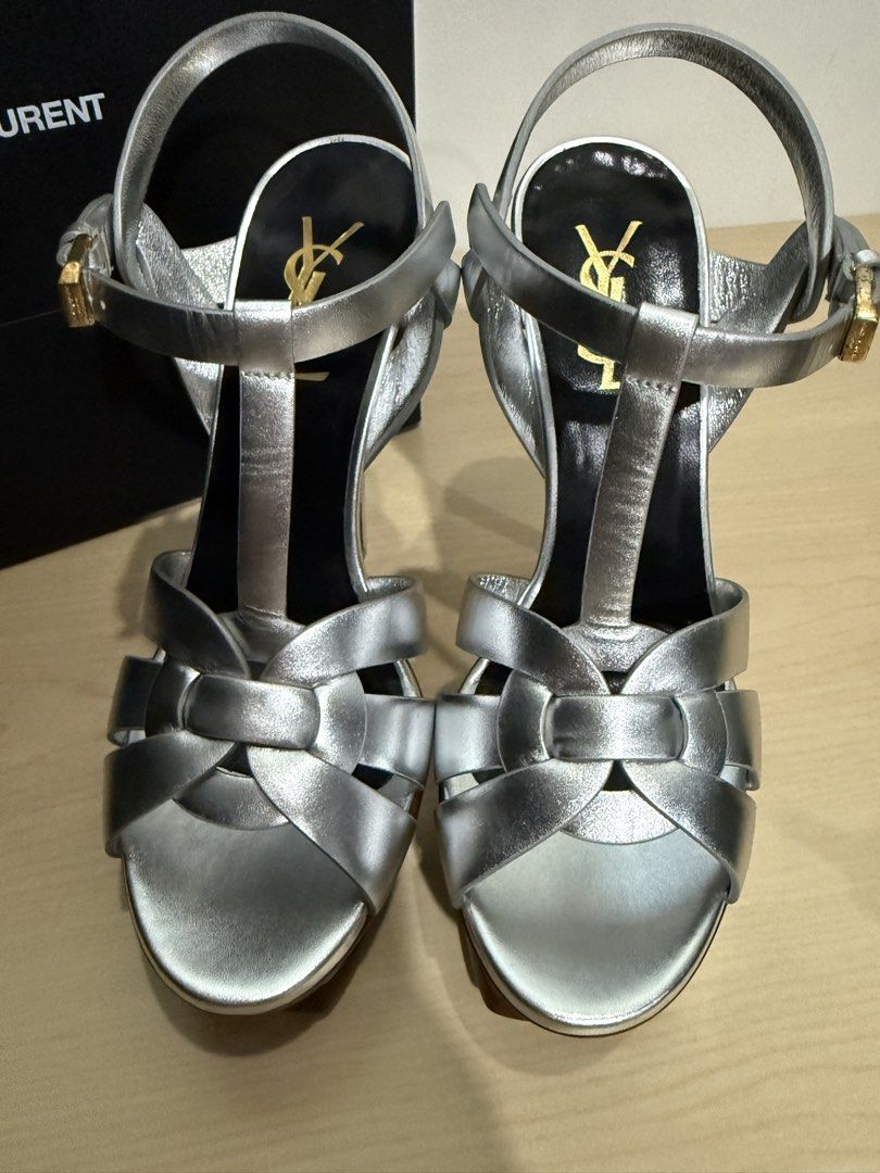 YSL Sandaletten Silver (Size 36.5) (Category: Heels) located in Quezon City. Submitted by moniquesanchez (Listing ID 1382442258, Image 2). Description: Bought for Php 60k Never used only stored Photos available upon request RFS: Decluttering.
