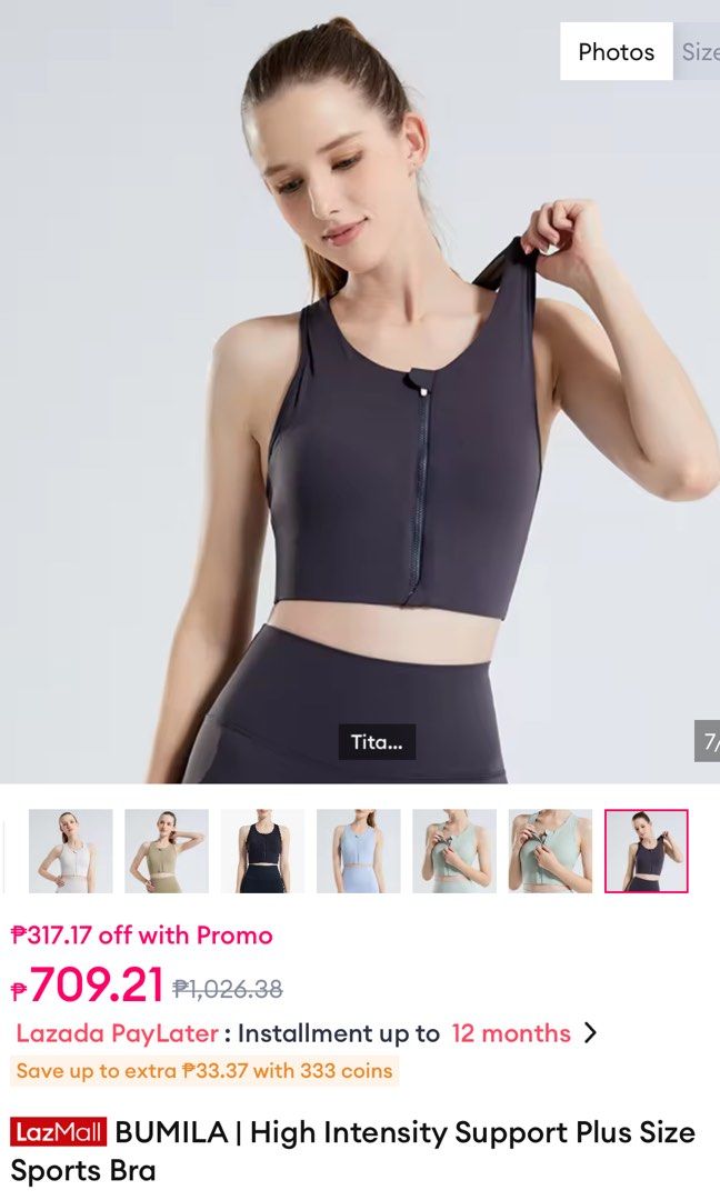 Zip sports bra (Category: Activewear) located in Bulacan. Submitted by msdavid (Listing ID 1438388143, Image 1). Description: Charcoal gray Used once .