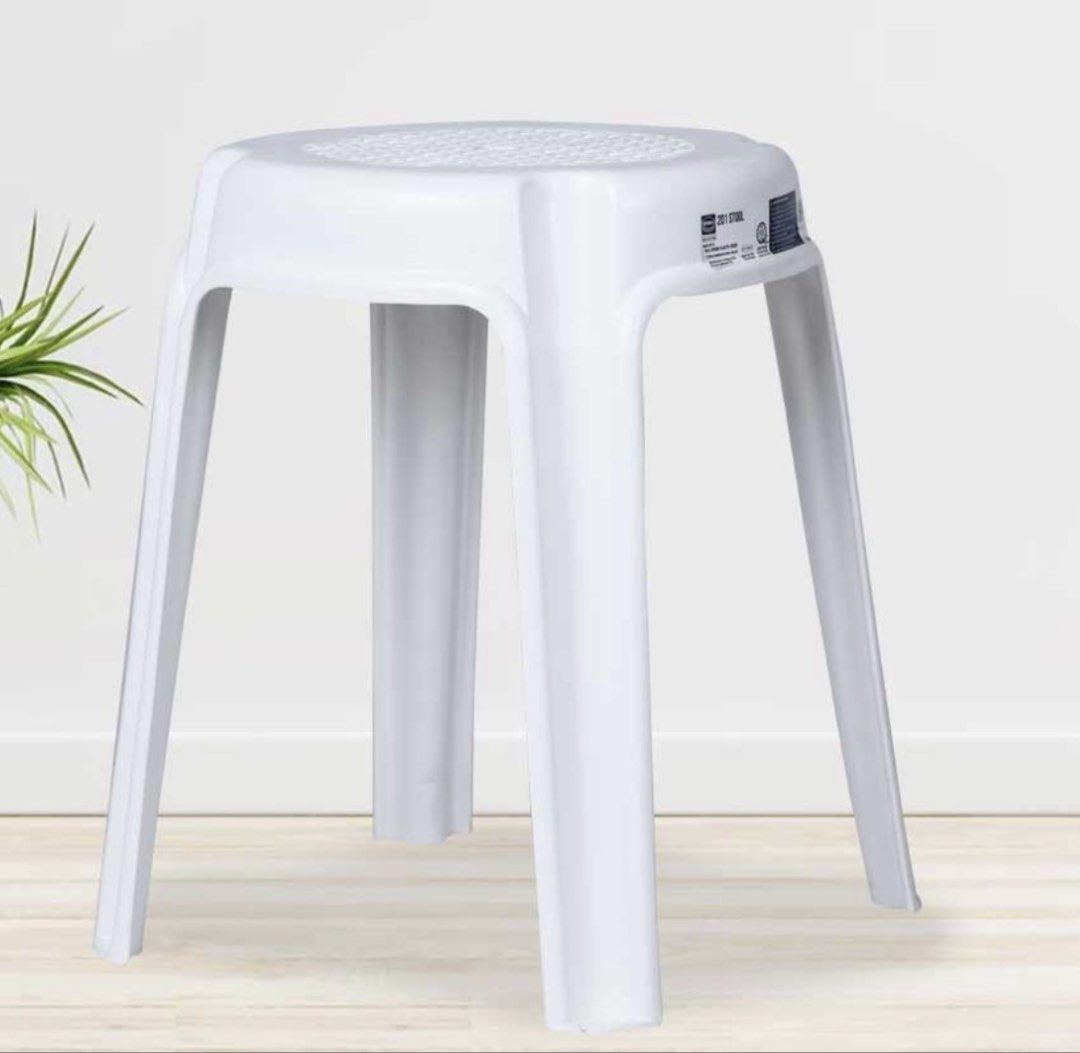 2pcs Uratex White Monoblock Stool (Category: Chairs) located in Manila. Submitted by prelovedbyjn_ (Listing ID 1438533764, Image 1). Description: - Durable white plastic stool - Round seat with textured surface - Sturdy, angled legs for stability - Easy to clean - Great for various uses.