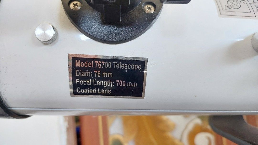 76700 Telescope 76mm (Category: Tripods & Monopods) located in Baliuag. Submitted by papa.gardz (Listing ID 1438652394, Image 3). Description: - 76mm diameter telescope - 700mm focal length - Coated lens for improved image quality - Includes a sturdy tripod .